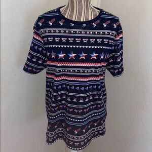 Patriotic Stars All Over Graphic Print Shirt 4th Of July USA Flag Red White Blue